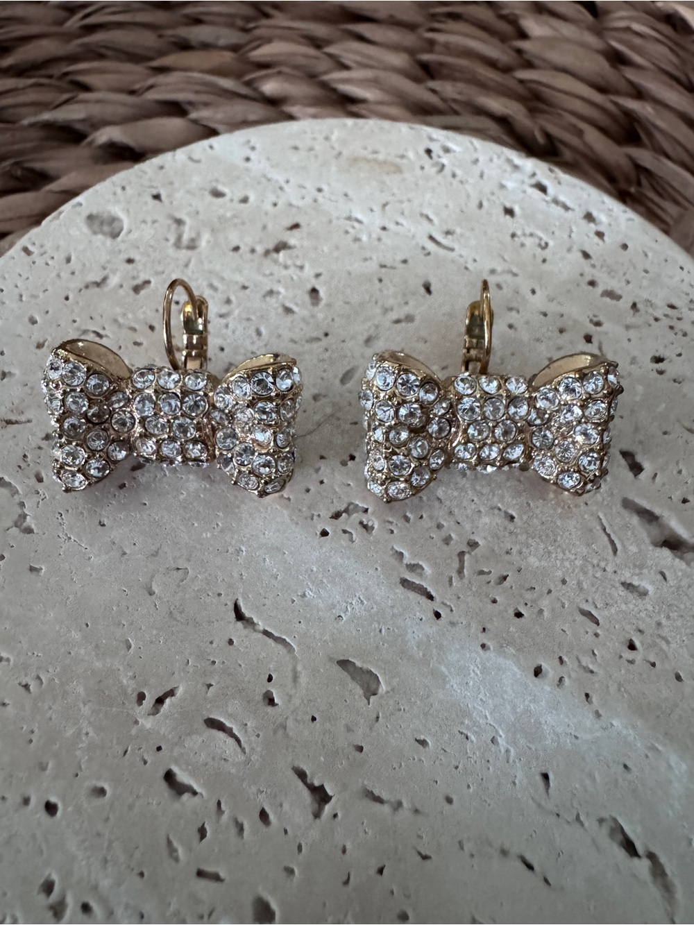 Kate Spade Gold Bow Crystal Drop Earrings